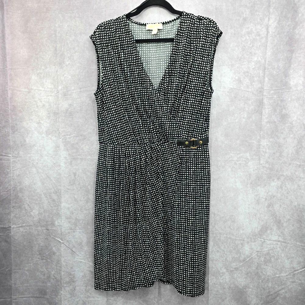 Michael by Michael Kors Black White Print‎ Wrap Dress Large